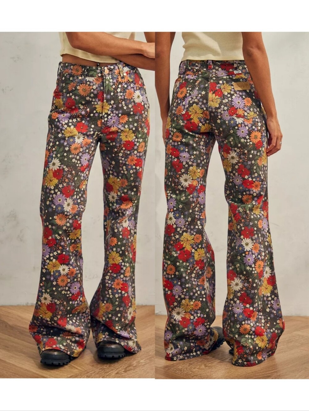 Wrangler Wanderer Printed High-Rise Jeans Size 31 Retro Floral Hippie